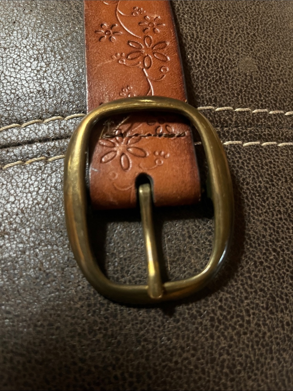 FatFace Floral Cut out Brown Leather Belt Brass Buckle Boho Festival Cottagecore - Picture 8 of 9